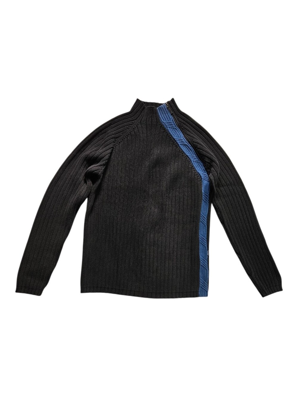 Y2K Mexx Cyber Mock Neck Asymmetrical Zip Up Sweater Blue And Black